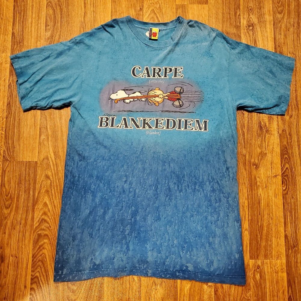 Vintage Snoopy‎ Shirt Adult XL Blue Seize The Blanket Peanuts Joe Cool Rare
